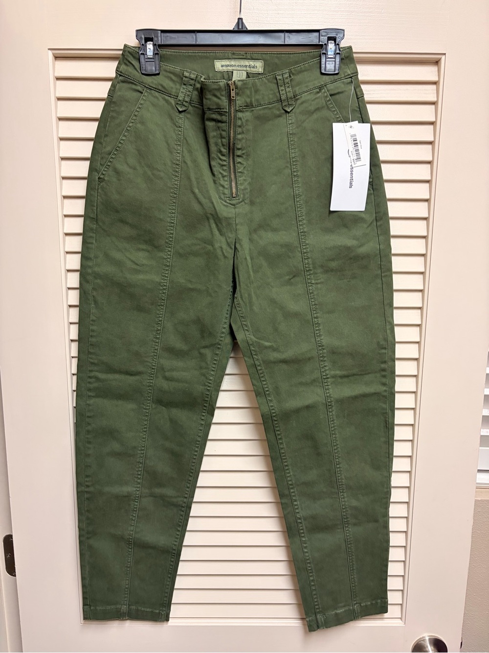 Amazon Essentials Olive Green Utility Pants Womens 4 Slim Ankle Zip Front NWT